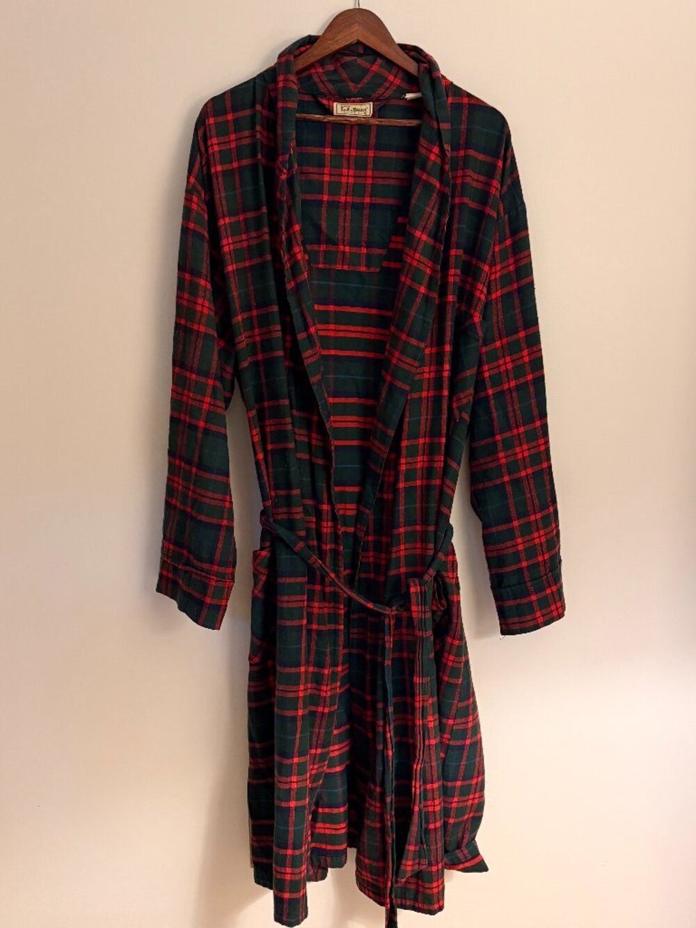 Vintage 90s L.L.Bean Scotch Plaid Flannel Robe, Size XL/2XL, Good Condition
